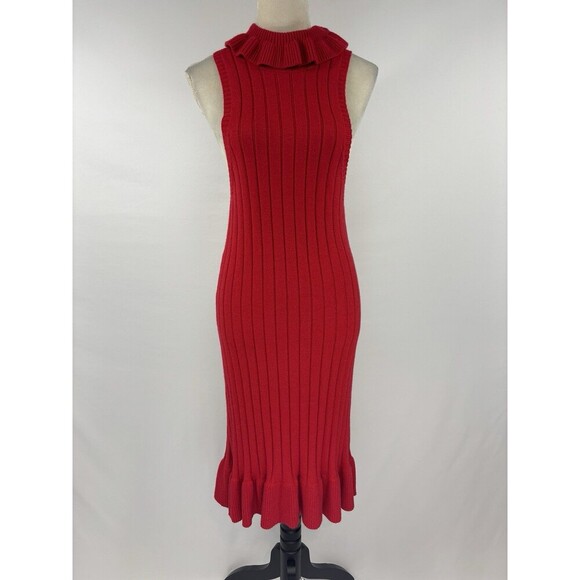 Elliatt Pomodoro Sleeveless Sweater Dress Red Medium Turtleneck Ruffle Hem - Picture 9 of 11